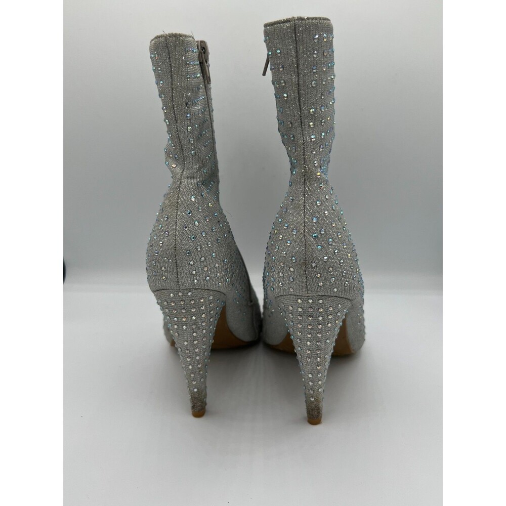Anne Michelle Sparkly Rhinestone Pointed Toe Booties Silver Size 9 - Picture 6 of 12